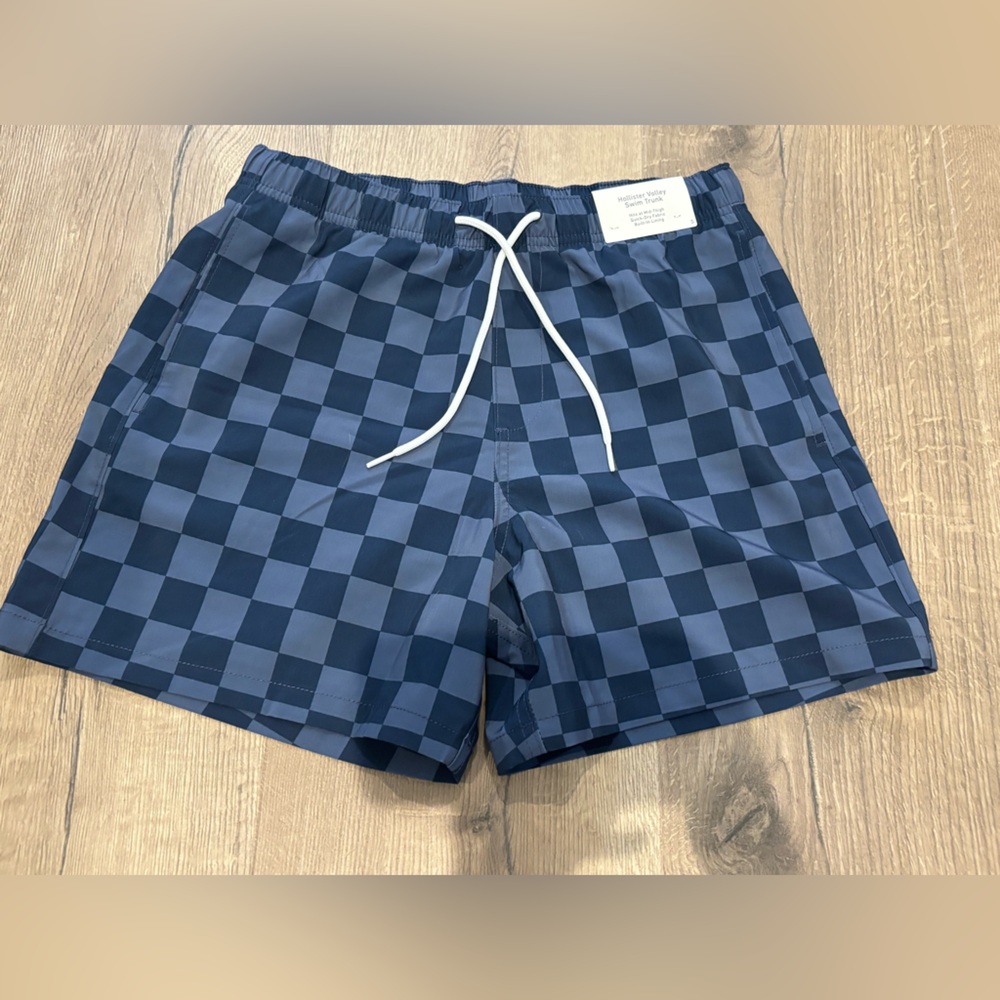 Hollister Blue Checkered Men Swim Hybrids